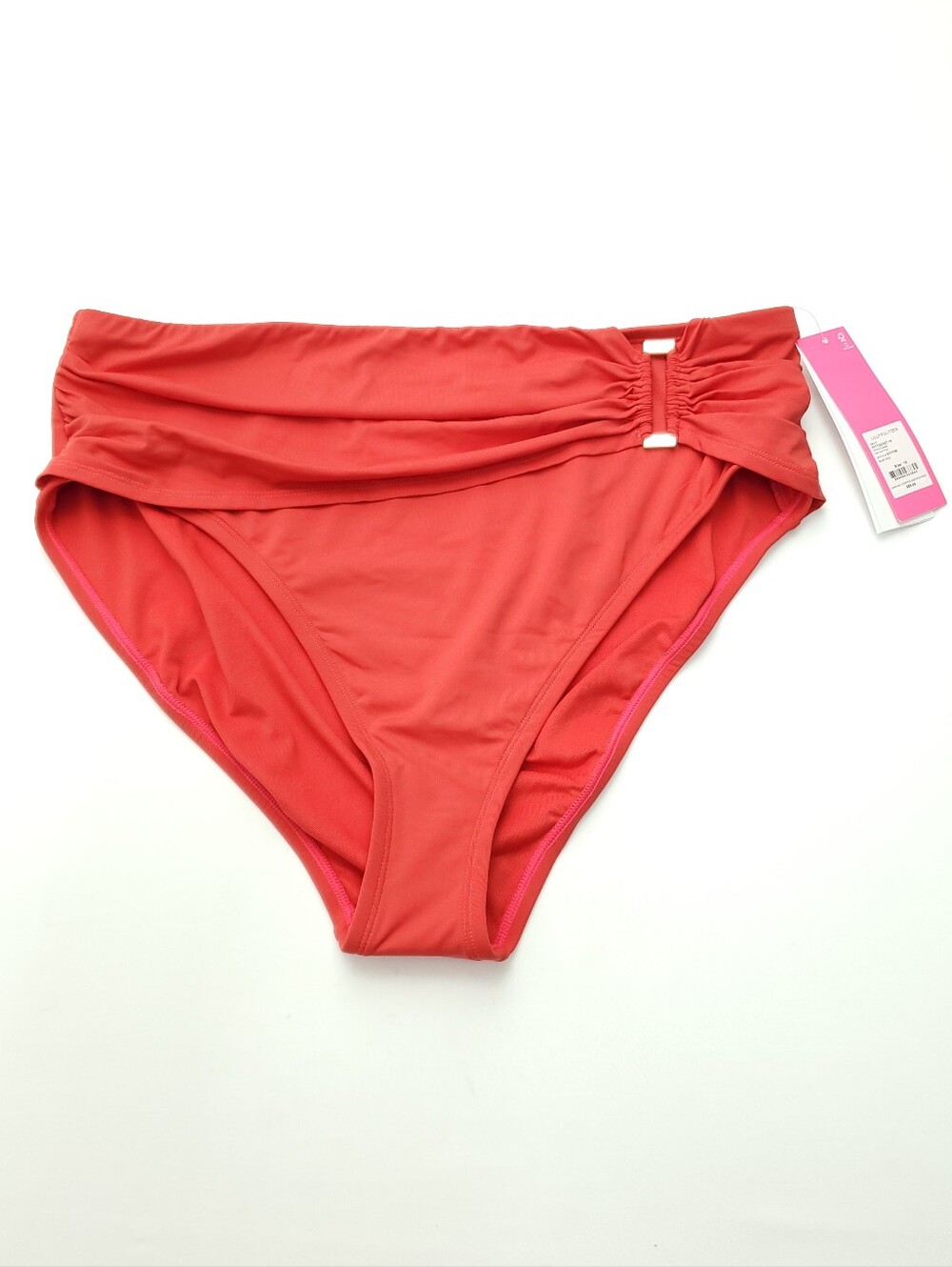 NEW Lilly Pulitzer Neil Ruby Red High Waist Bikini Bottom Ruched Waistband Sz 16 - Picture 2 of 10
